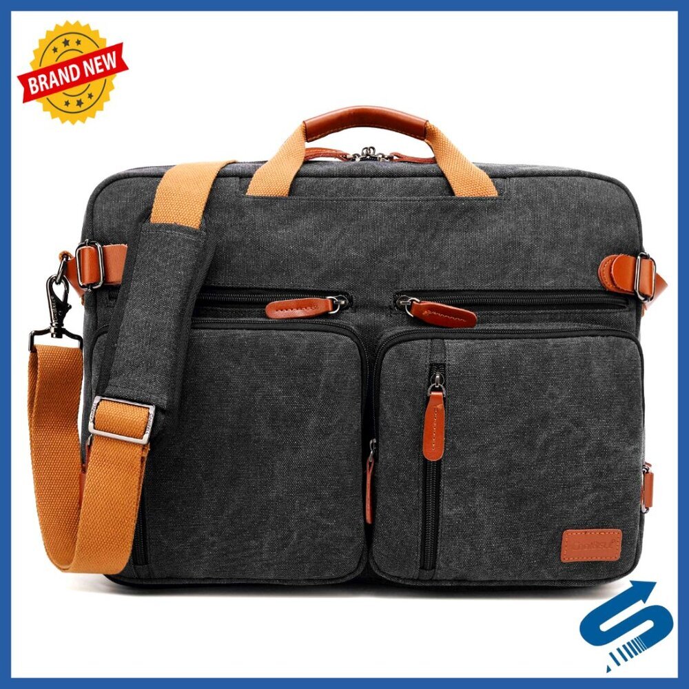 Convertible Laptop Bag Multi-functional Travel Business Briefcase Canvas Black